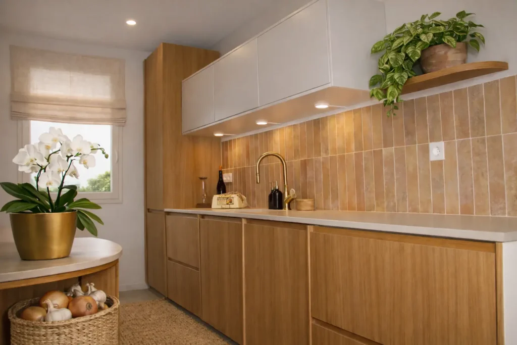 Rénovation appartement Marseille 7e - cuisine bois et laiton